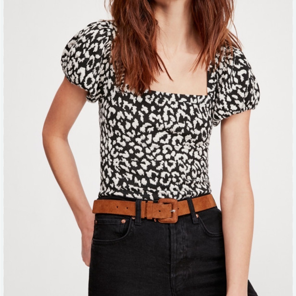 Free People Leopard Puff Sleeve Blouse